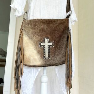 Leather fringe cross body bag